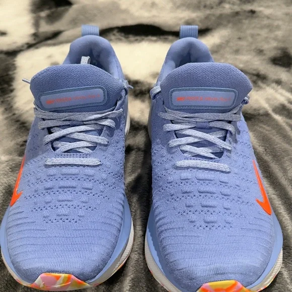 Nike Blue Knit Running Shoes with Orange Swoosh - Picture 3 of 9